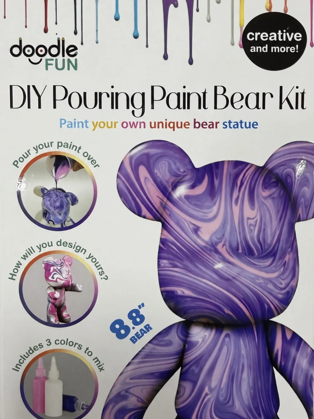 DIY Pouring Paint Bear Kit - Purple Marble Effect